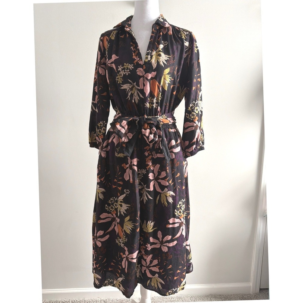 Lilla P Womens Floral Midi Dress Size S Black Cottagecore Boho Dress